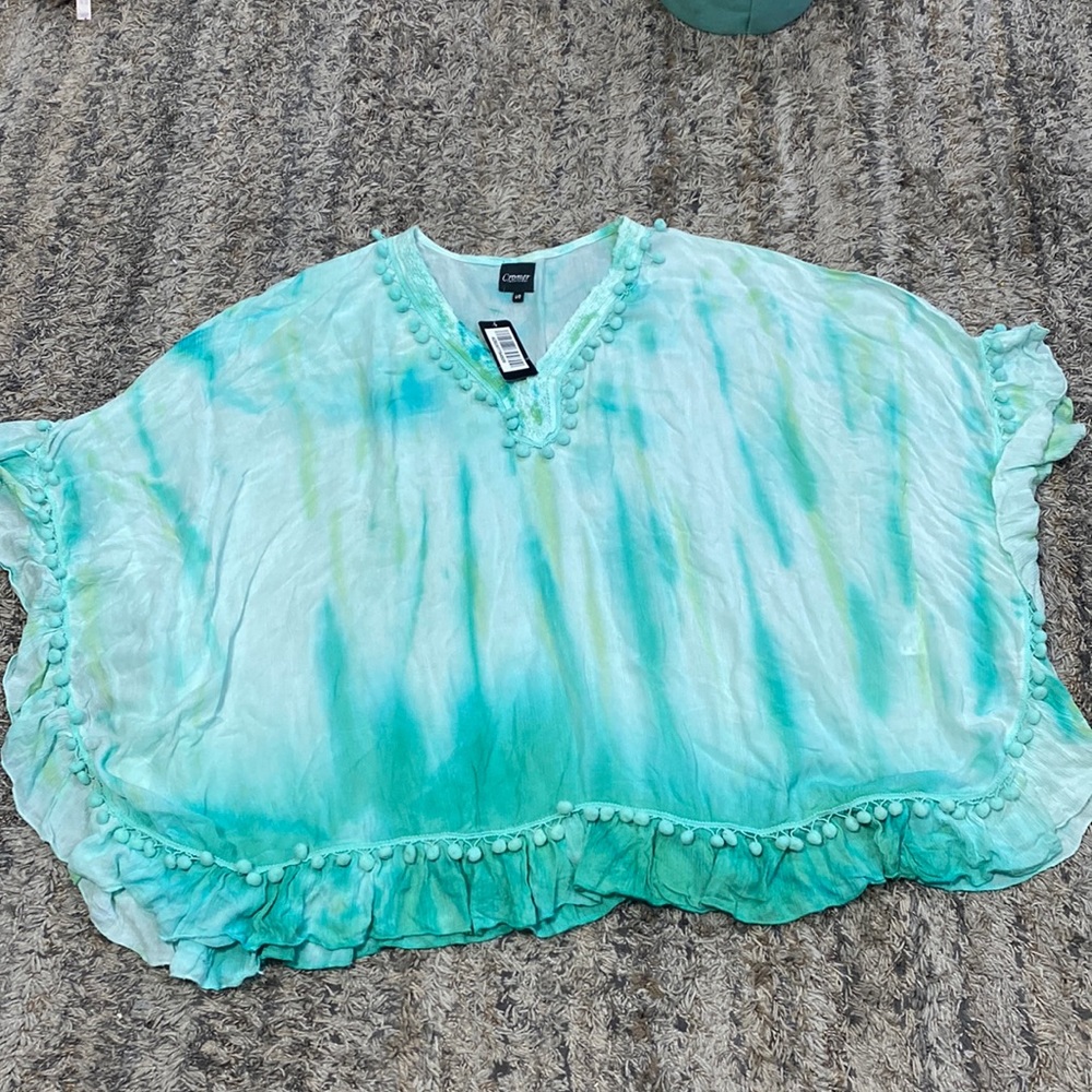 Cromer resortwear osfa swim coverup watercolor with pompom detail